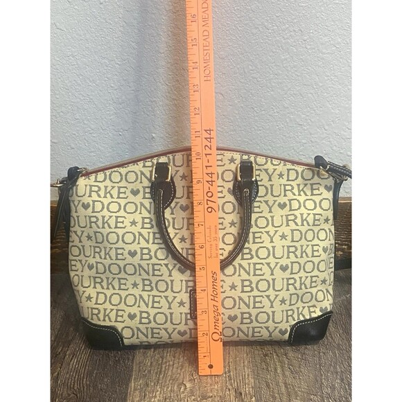 Dooney & Bourke Signature Jacquard Satchel Cream Leather Trim Shoulder Bag Y2K - Picture 13 of 16
